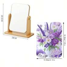 1 pieza Pintura de diamantes DIY Espejo floral - Marco redondo de madera con vibrante diseño floral morado y blanco, perfecto para decoración del hogar, fiestas y regalo para seres queridos, obra de arte artesanal única, artículo de regalo, diseño floral vibrante, artesanía detallada, decoración floral