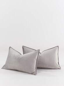 1pc Velvet Edged Throw Pillow Cover Solid Square Cushion Case For Sofa, Bedroom And Car,Fall Decor,Autumn Decor,Room Decor - Light Grey - View 6