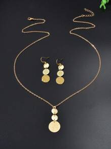 Set de 3 piezas de joyería de moda: Collar con colgante de cadena dorada, pendientes de aro colgante y gancho francés, conjunto de joyas de mujer para fiesta y uso diario