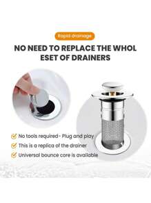 1pc Pop-Up Sink Drain, Stainless Steel Mesh + Chrome Plated Plastic Body, Fits Bathroom Basin Drain Catcher, Anti-Clogging, Confirm Size Compatibility Before Purchase, Suitable For 3.4-4.0cm Water Outlet Diameter