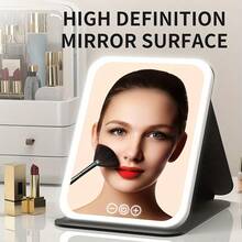 Makeup Mirror With Lights, Portable Beauty Mirror With Lights, 3 Color Illumination, Dimmable Touch Screen, Rechargeable Desktop LED Folding Makeup Mirror - 黑色 - 查看 4