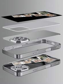 1pc Customizable 6-Photo Personalized Fashion Electroplated Tempered Glass Phone Case - Multicolor - View 5