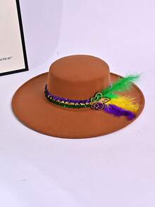 1 件男女通用纯色圆顶平檐帽，带链条，紫绿色，适用于狂欢派对、化妆舞会、活动、郊游、聚会、约会、拍照、四季高顶礼帽