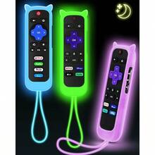 3Pcs Cover For Roku Remote With Cat Ears Design Silicone Skin Case Compatible With Hisense  Roku TV Steaming Stick Express Universal Replacement Controller. Glow In The Dark Green Blue Purple - GlowBlue&GlowGreen&GlowPurple - View 1