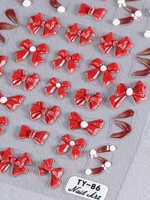 1 件 5D 浮雕红色蝴蝶结美甲贴纸，DIY 优雅蝴蝶结自粘贴花和滑块，美甲装饰配件工具，美甲沙龙，美甲用品 - 彩色 - 查看 4