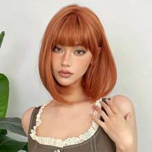 Vivid Pink Bob Wig With Bangs, Short Straight Synthetic Hair For Women Beginners, Natural & Fashionable Look Suitable For Cosplay, Party, Music Festival, Available In Cherry Blossom Pink And Caramel Colors As Well