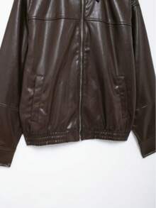 DEEKA Women's Fashion Minimalist Turndown Collar Long Sleeve Faux Leather Bomber Jacket, Autumn/Winter