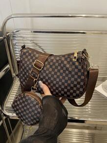 Bolso tipo hobo con estampado geométrico, ligero y de vestir casual con cremallera y monedero para adolescentes, mujeres, estudiantes universitarias, principiantes y trabajadores de oficina. Perfecto para la oficina, la universidad, el trabajo, los traslados, el exterior, los viajes y las salidas. Bolso de mujer con una pequeña bolsa para monedas
