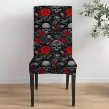 1 件/2 件/4 件/6 件万圣节花卉和骷髅印花节日家居装饰椅套，高弹力全套可拆卸可洗椅子保护套，适用于家庭、季节性装饰