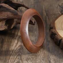 1pc New Chinese Style Retro Wood Artistic Peace Bangle, High-End Simple Niche Solid Wood Plain Bracelet Accessory