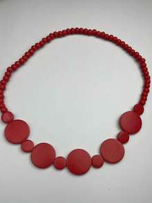 1pc Vintage Handmade Beaded Wooden Disc Elastic Necklace, Single Layer Sweater Chain Necklace For Men & Women - Coffee Brown - View 5