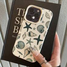 1pc TPU Material Full Screen Starfish & Shell Retro Pattern Phone Case Compatible With Apple/ Phones - White - View 3