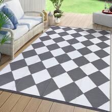 Outdoor Rug 9x18 Ft Waterproof Mat Reversible Outdoor Plastic Straw Rug Patio Rug Camping Rug Portable Outdoor Mat For RV Porch Balcony Backyard Picnic Beach Grey/White Diamond,6622460 - 白色 - 查看 6