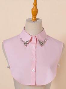 1 pieza Cuello decorado desmontable para mujer con perlas falsas hechas a mano, versátil para uso casual y formal, para vestidos, para decoración navideña - Rosa - Ver 5