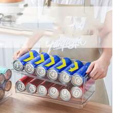 Stackable Refrigerator Organizer Bins Pop Soda Can Dispenser Beverage Holder For Fridge Clear Plastic Canned Food Storage Rack