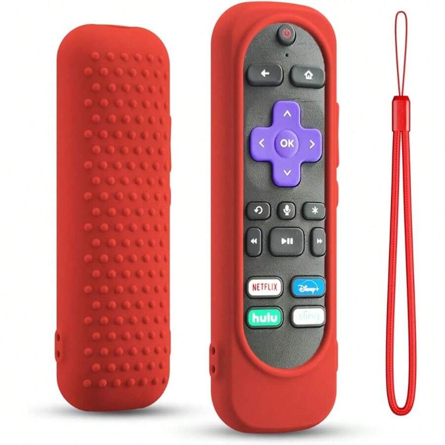 Silicone Case Cover For  Hisense Roku Streaming TV Stick Remote Shockproof Washable Remote Cover Pink Red Black Purple Red - 紅色 - 查看 1