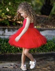 2025Toddler Girls Tulle Dress Rainbow Tutu Birthday Princess Dresses Formal Photo Shoot Outfit Summer Clothes 2-6T'Sprout Style' - 紅色 - 查看 3