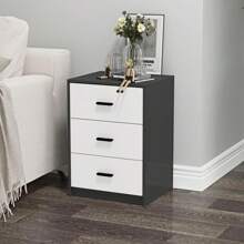 Black 3-Drawer Bedside Table With Metal Handles