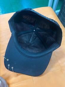 夏季女士帽子韓風棒球帽街頭潮流實色嘻哈休閒棒球帽（附金屬環），男女皆宜 - 黑色 - 查看 3