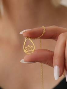 不锈钢莲花项链，莲花珠宝，精美莲花项链，14K金莲花吊坠，女士精神项链 - 彩色 - 查看 4