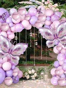 13/86 件 16 英寸紫色生日快乐气球套装，大号蝴蝶铝箔气球和紫粉色乳胶气球适合生日派对，蝴蝶主题装饰 - 彩色 - 查看 4