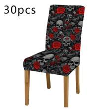 1 件/2 件/4 件/6 件万圣节花卉和骷髅印花节日家居装饰椅套，高弹力全套可拆卸可洗椅子保护套，适用于家庭、季节性装饰