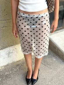 Women's Summer Skirts Sequins Lace Trim Elastic Waist See Through Short Pencil Skirts - trắng - Xem 3