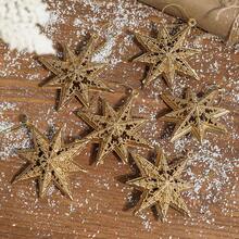 زينة عيد الميلاد - زينة شجرة عيد الميلاد - نجوم ذات خمس نقاط من البلاستيك الذهبي مجوفة ثلاثية الأبعاد مطلية كهربائيًا