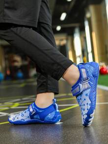 速干儿童户外运动鞋、水鞋、沙滩鞋，适合 3-14 岁男孩和女孩，透气、游泳、沙滩、玩水、橡胶防滑鞋底、松紧带魔术双重防滑、卡通热带系列 - 寶藍色 - 查看 5