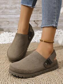 2025年夏季新款时尚女士一脚蹬拖鞋，可调节绑带设计，厚底舒适，适合日常休闲穿着，有加大码可选 - 棕色 - 查看 1