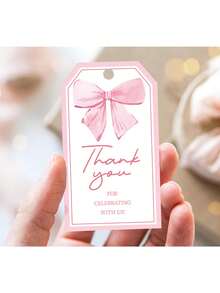 50 Stücke rosa Schleife Dankeschön Geschenk Anhänger, Geschenk Anhänger mit Juteband zum Feiern mit uns, Hochzeit, Geburtstag, Babyparty Geschenk Deko Anhänger, zum Feiern von Geburtstag, Jahrestag, Babytaufe, Hochzeit, Bridal-Shower, Abschluss, Erntedankfest, Weihnachten, usw.