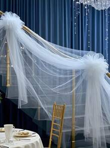 1 Pc 30ft/800cm Elegant White Voile Wedding Arch Curtain, Suitable For Ceremony And Reception Decor, Perfect For Wedding Arch, Engagement Ceremony And Holiday Decoration - Made Of Acetate Fiber, No Power Required