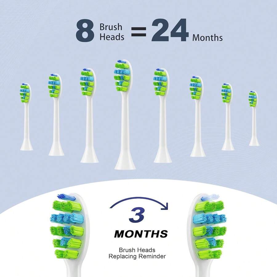 Electric Toothbrush For Adults And Kids, With 8 Brush Heads And Travel Case,5 Modes With 2 Minutes Build In Smart Timer, One Charge Use For 90 Days, Rechargeable Toothbrushes (Light Green),6688916 - màu xanh lá - Xem 1
