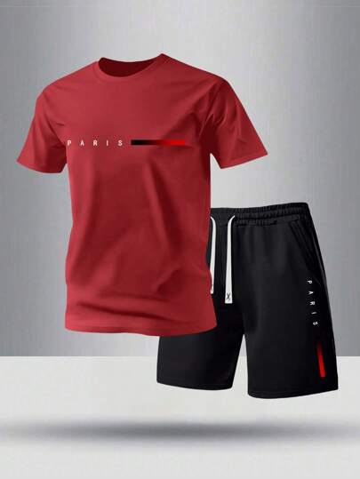 Men's Summer Short Sleeve T-Shirt And Shorts Set, Personalized Printed Pattern Fashion Casual Outfits With Pockets And Drawstring Waist, Suitable For Running, Golf, Fishing, Basketball, Camping, Gym, Swimming And Beach, Great Gift For Husband Or Boyfriend