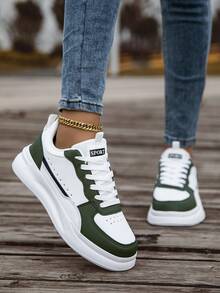 女士休闲运动鞋，户外系带厚底运动鞋，适合日常穿着，节日礼物 - 橄欖綠 - 查看 5