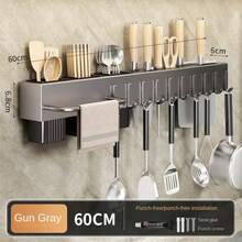 Estante de cocina sin herramientas, accesorios de cocina, tubo de palillos multifuncional montado en la pared, almacenamiento para cuchillos y herramientas - Gris 40cm - Ver 9