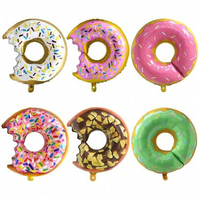 6 قطع من البالونات الملونة بشكل دونات، إمدادات حفلة ديكور الحلوى، ديكورات بموضوع الدونات والحلويات، 6 تصاميم دونات مختلفة، مناسبة لحفلات أعياد الميلاد للبالغين، استحمام الطفل، الزفاف، الهاواي، حفلات الربيع/الصيف
