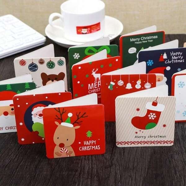 24pcs/Lot Christmas Greeting Cards, Kids Mini Christmas Blessing Cards With Envelopes, New Year Postcards, Gift Cards, Xmas Party Supplies (Random Colors & Designs) Home Decor Christmas Decorations Room Decor