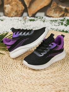 1 Pair Girls' Pink Sports Shoes, Fashionable Comfortable Non-Slip Wear-Resistant Lightweight Running Shoes, Minimalist Slip-On Casual Running Shoes Suitable For Daily Outfit And Running - Purple - View 4