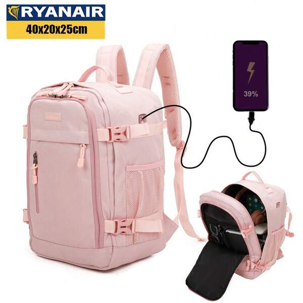 Ryanair Plecak kabinowy 40x20x25cm (20L) | Wodoodporny plecak podróżny do samolotów | Wytrzymały bagaż podręczny | Plecak na wędrówki, do szkoły i do pracy | Czarny/Granatowy/Szary/Różowy/Beżowy/Zielony