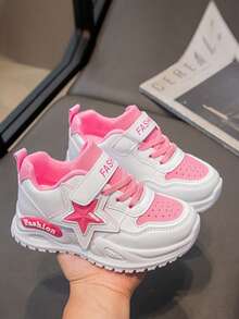 1 双男女儿童休闲平底鞋，儿童软底可爱星星设计透气运动跑步鞋，适合所有季节的多功能时尚鞋 - 粉色 - 查看 8