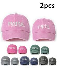 2 chiếc mũ lưỡi trai bóng chày thêu "MAMA+MINI" phù hợp, mũ chống nắng ngoài trời thường ngày có thể điều chỉnh cho bé trai và bé gái, du lịch mùa xuân thu kỳ nghỉ bãi biển - Mũ bóng chày dành cho cha mẹ và con cái - Xem 14