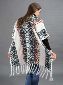 وشاح طويل مُحبوك بطراز بوهيمي لِلنساء، بونشو كارديجان خارجي موضة للفساتين