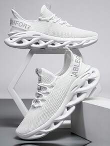 ​Men's White Mesh Slip-Resistant Sneakers - Wave Sole All-Day Comfort, Verified Walking Shoes For Men​ - trắng - Xem 4