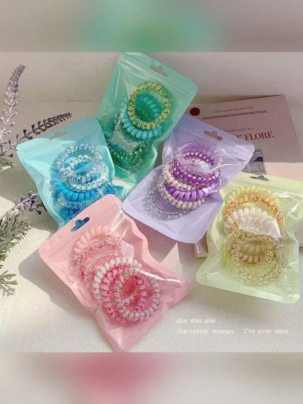 Conjunto de 6 elásticos de cabelo em espiral coloridos, decoração para madrinhas, coques de cabelo em espiral, acessórios para despedida de solteira, chá de panela e festa de casamento