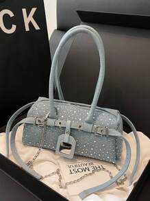 1pc Fashion Solid Color Summer Denim Commuter Tote Bag, Casual Stylish Shoulder/Underarm Bag For Daily/Shopping