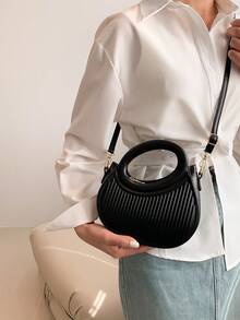 时尚经典小众设计温柔女士通勤约会单肩斜挎包条纹压花手提包时尚圆形斜挎包女士双手柄新颖钱包