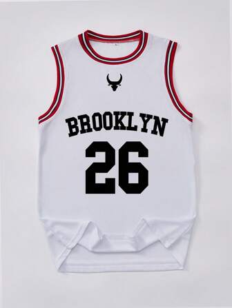Men's Fashionable Brooklyn Print Number 26 Basketball Team Patchwork Round Neck Sleeveless Casual Basketball Jersey, Spring/Summer