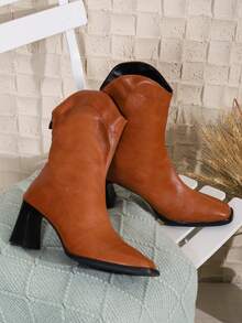 Europäischer und Amerikanischer Stil Plateau-Absatz Vintage Stiefeletten für Damen, modische vielseitige Ankle Boots, französische Stiefeletten mit hohem Absatz, schmale Stiefel