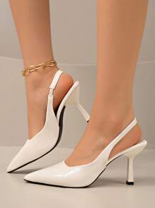 Zapatos de fiesta de moda de tacón alto delgado de 3.3 pulgadas de cuero patentado para adolescentes, nueva llegada 2026 - Blanco - Ver 5